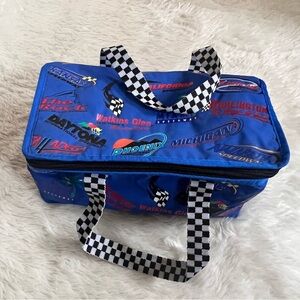 Nascar Blue Racing Cooler Bag with Checkered Handles Track logos